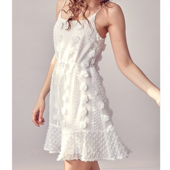 IDEM DITTO White Textured Flowers Mini Dress - Picture 3 of 5
